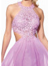 Halter Neck Floral Lace Chiffon Cutout Prom Dress